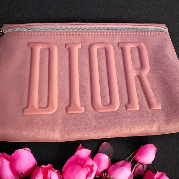 Christian Dior Big Pink Pouch Bag Clutch Vanity Star Charm Suede New - Picture 1 of 8